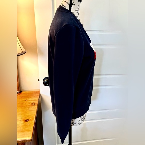 TOMMY HILFIGER Crewneck Flocked Graphic Navy Fleece Lined Sweatshirt ~Small - Picture 5 of 9